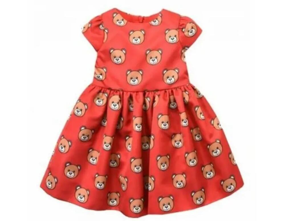 AW17 Moschino Jeremy Scott 9-12 Months Red Baby Girl All Over Teddy Bears Dress